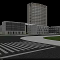 Modern Curved High Rise Office Building With Glass Facade And Grid Design