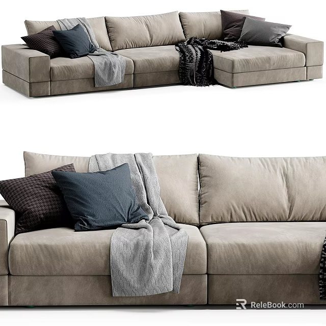 Light Gray Two Seater Sofa With Soft Pillows And Cozy Blanket 3d model