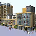 Modern Multi Story Building Design With Glass Curtain Walls And Urban Street Features