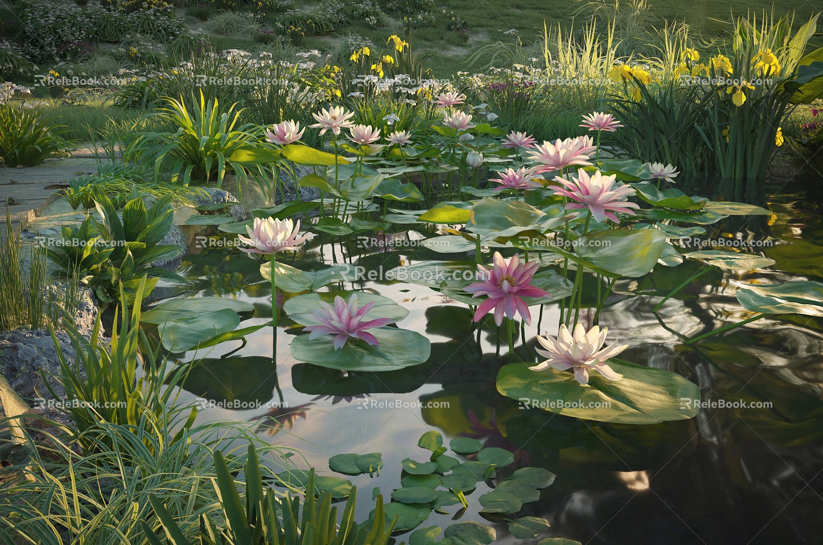 Modern lotus pond lotus leaf lotus combination koi pond lotus landscape pool water flower lotus leaf water lily waterscape pond waterscape lotus pond lotus leaf lotus combination 3d model