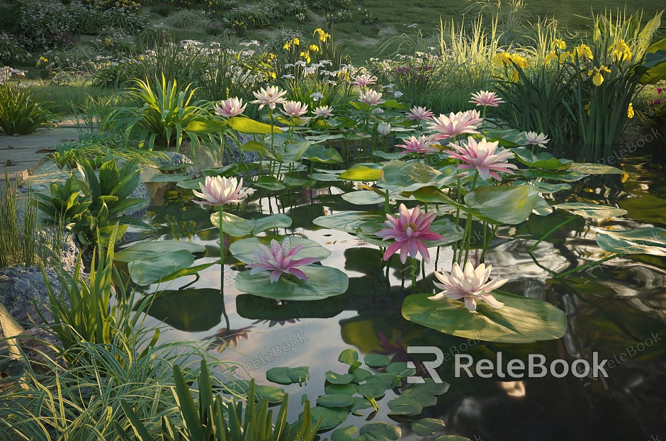 Modern lotus pond lotus leaf lotus combination koi pond lotus landscape pool water flower lotus leaf water lily waterscape pond waterscape lotus pond lotus leaf lotus combination model