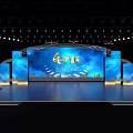 Grand Stage Design With Blue Screens And Lighting 3d model