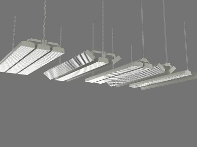 Multiple Modern Long Strip Pendant Lights With Perforated Grid Design For Contemporary Interior Spaces 3d model