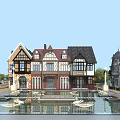 Aerial Planning of Community Area with Red Brick Buildings Parking Lot Road and Green Trees