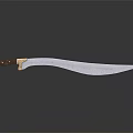 Sharp Blade Scimitar With Brown Wooden Handle Golden Decoration On Black Smooth Surface With Reflection