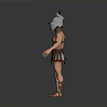 Man Dressed As Roman Soldier Wearing Helmet Armor And Leather Leg Guards