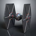 Sci-Fi Starfighter With Twin Hexagonal Wings Central Cockpit Metallic Black Red Accents And Detailed Design