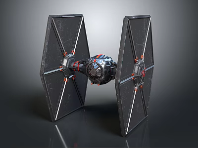 Sci-Fi Starfighter With Twin Hexagonal Wings Central Cockpit Metallic Black Red Accents And Detailed Design 3d model
