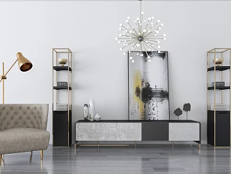 Modern TV Cabinet TV Cabinet Single Chair Floor Lamp 3d model