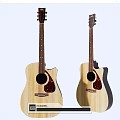 Two Wooden Acoustic Guitars With Natural Wood Finish Classic Design And Elegant Body Shape