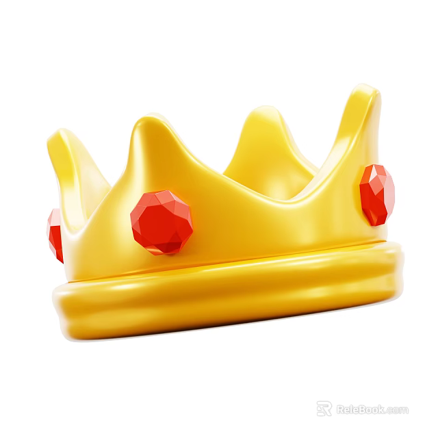 Elegant Decorative Ornament Set With Golden Crown And Red Gemstones 3d model 