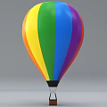 Vibrant Rainbow Colored Hot Air Balloon With Multiple Stripes And Basket