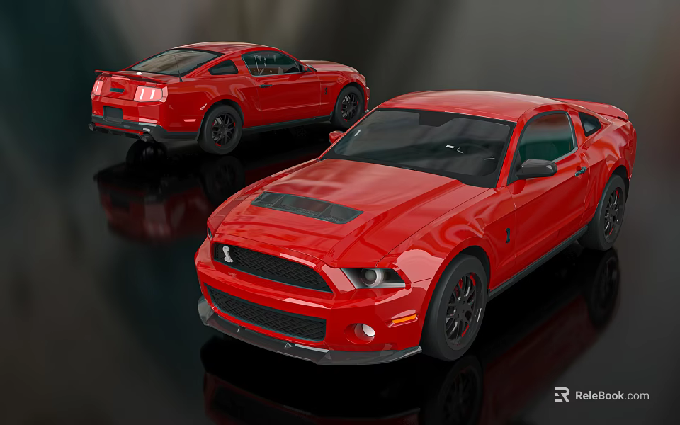 Red Ford Mustang Sports Cars With Modern Sporty Design Black Wheels And Reflective Surface 3d model 
