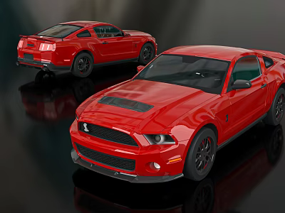 Red Ford Mustang Sports Cars With Modern Sporty Design Black Wheels And Reflective Surface 3d model