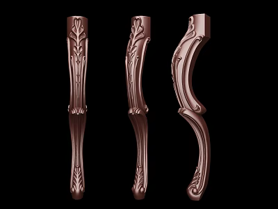 Decorative Columns with Ornate Carved Leaf Patterns in Various Bronze Colored Shapes 3d model