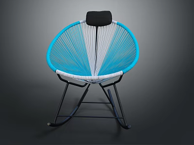 Woven Blue And White Leisure Rocking Chair With Black Frame And Cushion 3d model