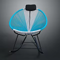 Woven Blue And White Leisure Rocking Chair With Black Frame And Cushion