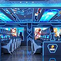 Modern Tech Internet Cafe Interior With Blue Lighting And Comfortable Gaming Seats 3d model