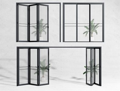 Modern folding door aluminum alloy Changhong glass folding door sliding door combination 3d model