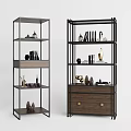 Modern Metal Frame Shelving Units With Glass Shelves Wooden Drawer And Decorative Items
