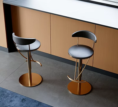 Modern Black Gold Bar Stools With Leather Seat And Metal Frame In Kitchen Bar Area 3d model