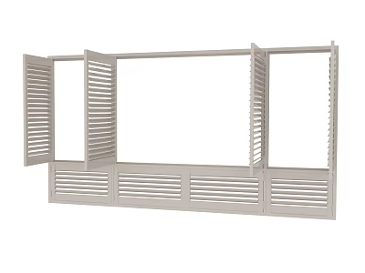 Modern Bay Window Design With Open Wooden Shutters And Interior Structure 3d model