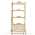 White Ornate Classical Design Shelf With Multiple Tiers And Drawer For Home Storage