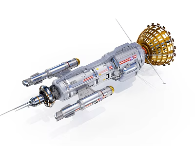 Detailed Spacecraft Model With Metallic Structure Spherical Antenna And Thruster Components 3d model
