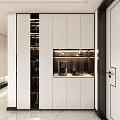 Modern White Sideboard Cabinet With LED Lighting Open Shelves Countertop And Coffee Machine Decor