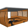 Outdoor Landscape Pavilion With Wooden Slatted Structure And Seating Area