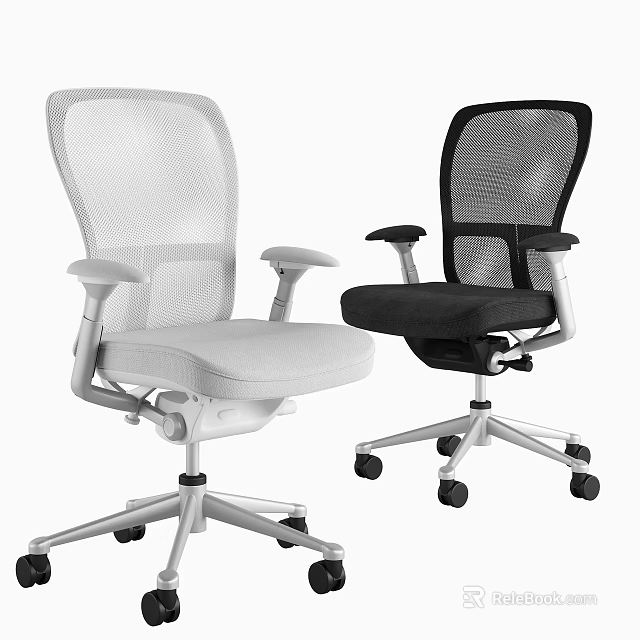 Ergonomic Office Chairs White And Black Mesh Back Adjustable Arms And Swivel Base With Wheels 3d model 
