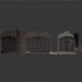 Ruined Octagonal Building Structure With Broken Walls Windows And Green Floor