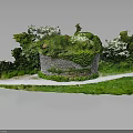 Natural Terrain Model Featuring Green Grass Stone Wall Vines Winding Path And Trees