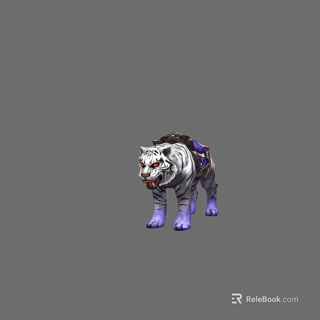 Fierce White Tiger Character With Black Stripes Purple Saddle And Claws 3d model 