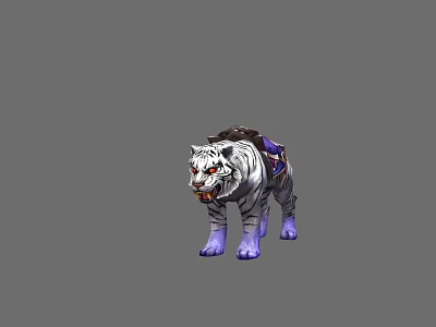 Fierce White Tiger Character With Black Stripes Purple Saddle And Claws 3d model