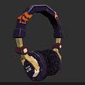 Stylish Purple Headphones With Orange Patterns Wooden Accents And Premium Audio