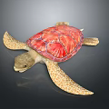 Realistic Sea Turtle With Red Textured Shell And Orange Brown Flippers 3d model