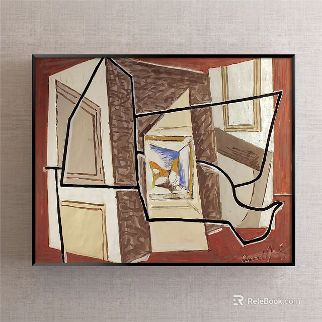 Modern Abstract Painting With Geometric Lines And Color Blocks 3d model 