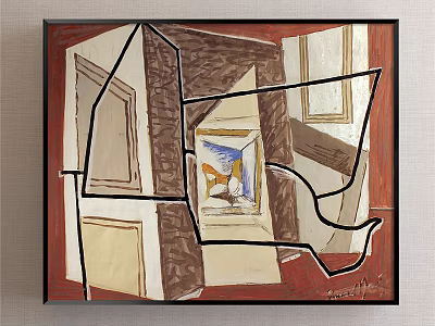 Modern Abstract Painting With Geometric Lines And Color Blocks 3d model