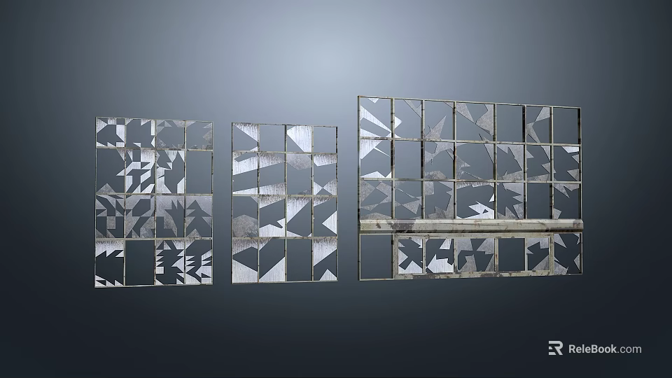 Modern Abstract Geometric Decorative Panels With Silver Metallic Patterns And Shapes 3d model