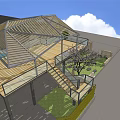 Modern Wooden Pergola Design With Roof Staircase Deck And Outdoor Greenery