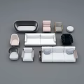 Modern Sofa Combination With Various Styles Different Colors Single Sofas Armchairs And Round Stools 3d model