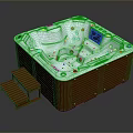 Square Jacuzzi Tub With Massage Jets White Interior Brown Exterior And Wooden Steps