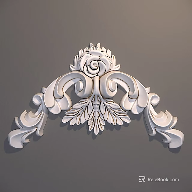 Decorative Architectural Component with Intricate Rose Carving Curved Patterns and Leaf Details 3d model