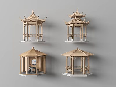 Chinese Traditional Wooden Pavilion Models With Different Roof Designs And Structures 3d model