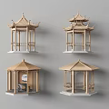 Chinese Traditional Wooden Pavilion Models With Different Roof Designs And Structures