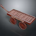 Vintage Wooden Cart With Flatbed Design Two Spoked Wheels And Handle