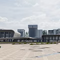 Bird's Eye View Urban Planning with Modern Transportation Hub Buildings Roads and Green Spaces