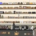 Commercial Coffee Shop Equipment With Shelves And Coffee Supplies