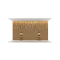 Bed Background Wall With Vertical Wooden Slats Hanging Decorative Lights Side Tables And Table Lamps